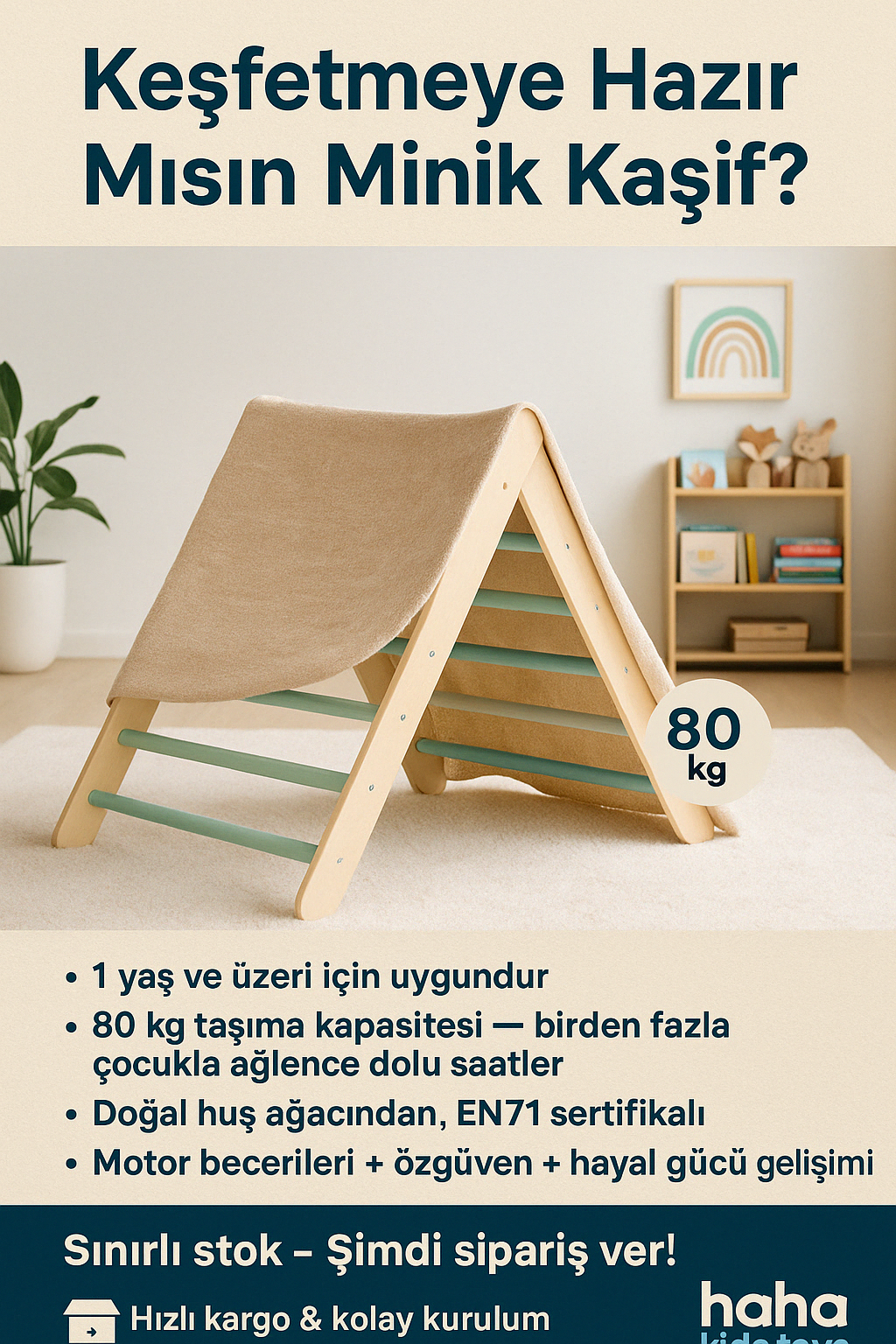 Haha Kids Toys - Katlanabilir Tırmanma Üçgeni (Pikler Üçgeni)