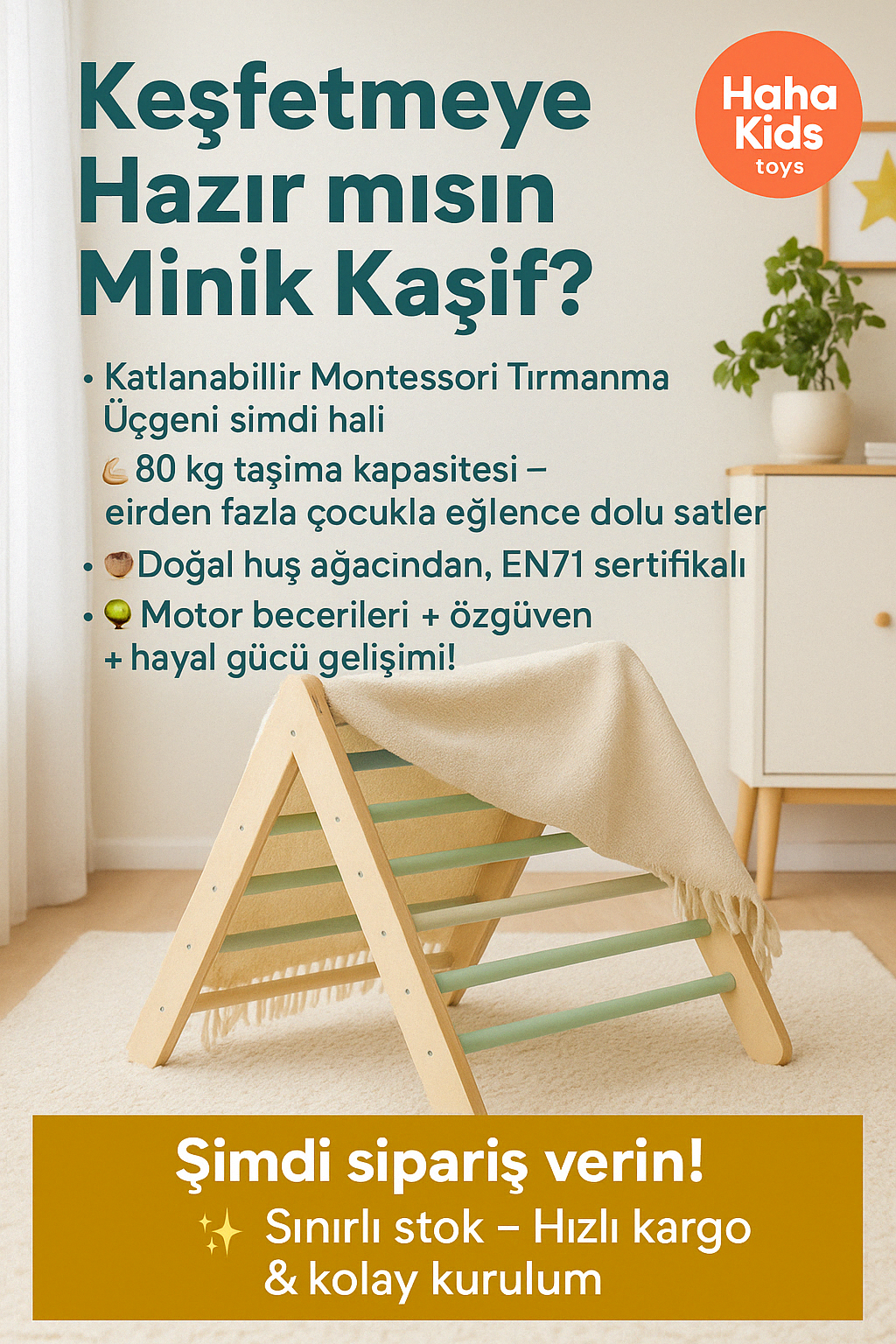 Haha Kids Toys - Katlanabilir Tırmanma Üçgeni (Pikler Üçgeni)